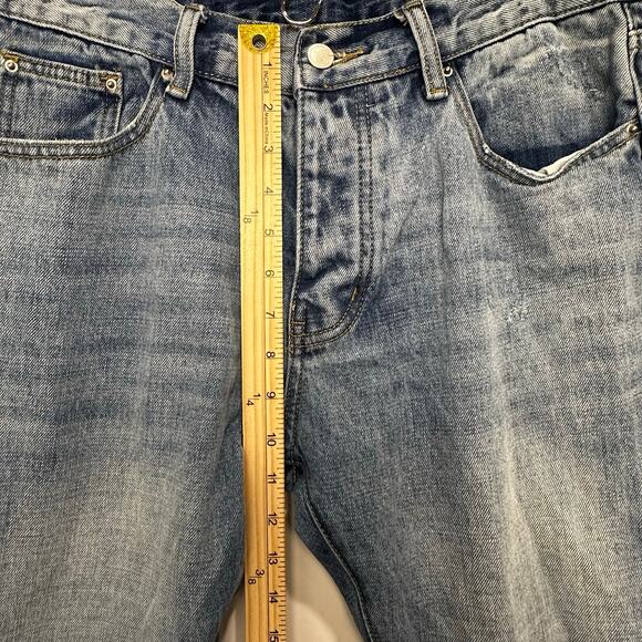 MNML Jesus & Mary Straight Leg Jeans Men’s 32 Light Wash Raw Hem Streetwear - Picture 9 of 12